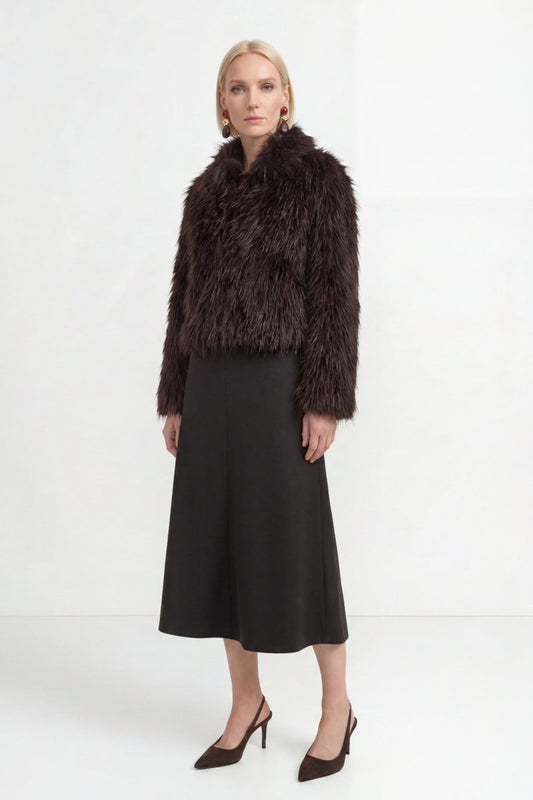 Rich & Royal Long Hair Faux Fur Jacket in Chocolate Torte