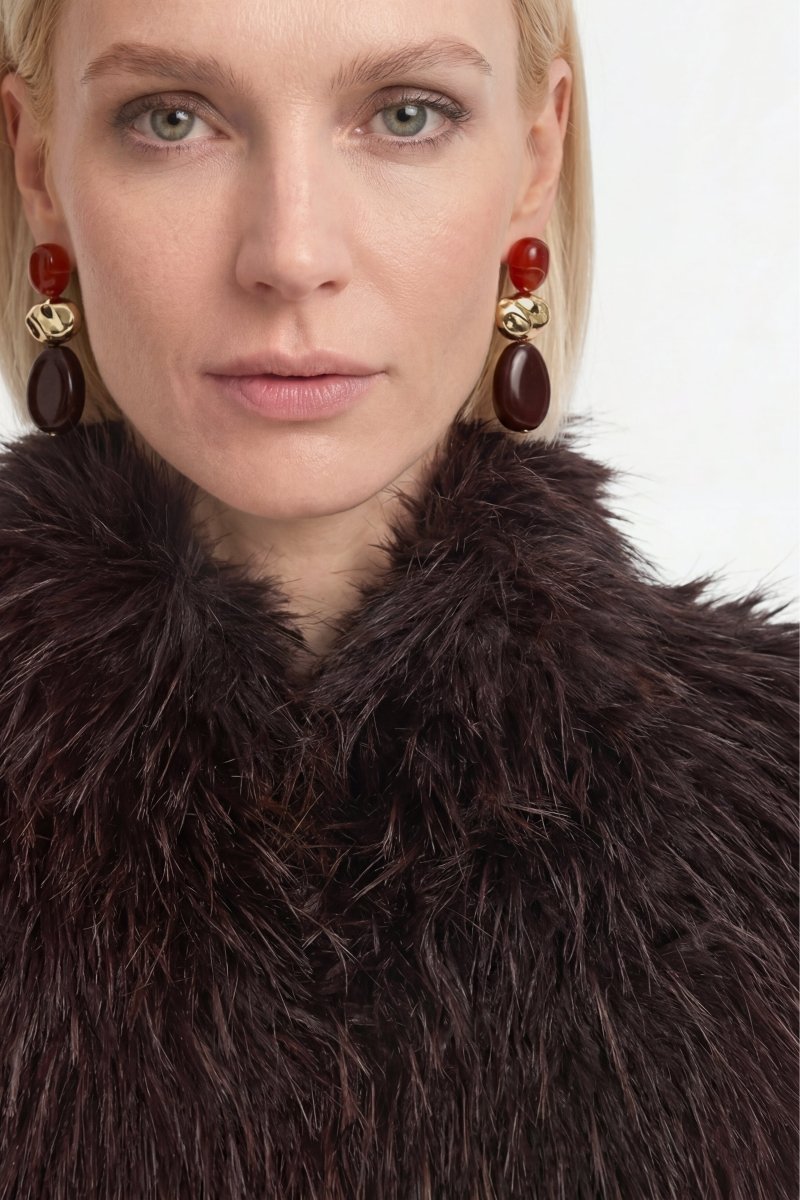Rich & Royal Long Hair Faux Fur Jacket in Chocolate Torte