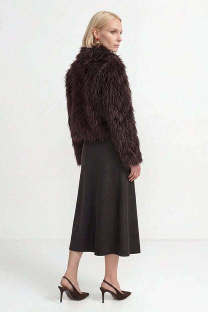 Rich & Royal Long Hair Faux Fur Jacket in Chocolate Torte