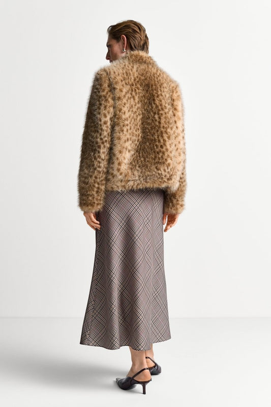 Rich & Royal Marbled Faux Fur Jacket caffee latte