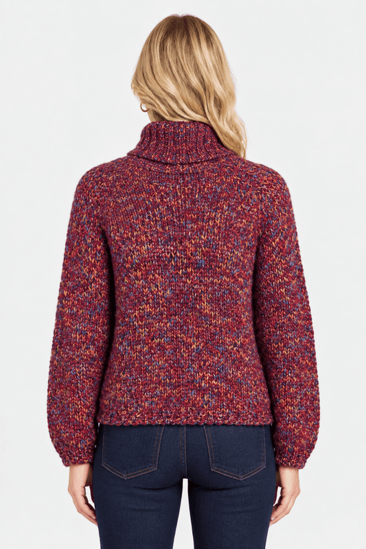 Rich & Royal Mehrfarbiger Pullover mit Stehkragen in Festive Fuchsia