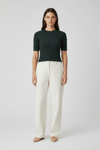 RICHROYAL Merino Rib Kurzarmshirt Dunkelgrün