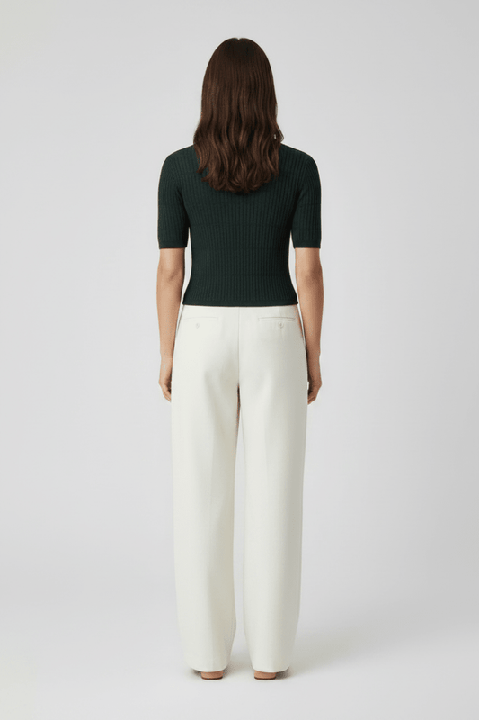 Rich & Royal Merino Rib Kurzarmshirt Dunkelgrün