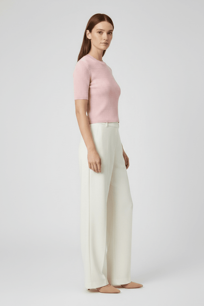 RICHROYAL Merino Rib Kurzarmshirt Puderrosa