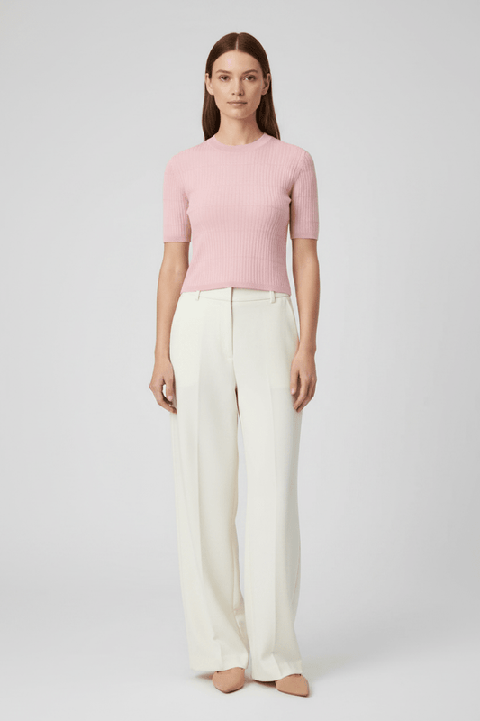 Rich & Royal Merino Rib Kurzarmshirt Puderrosa