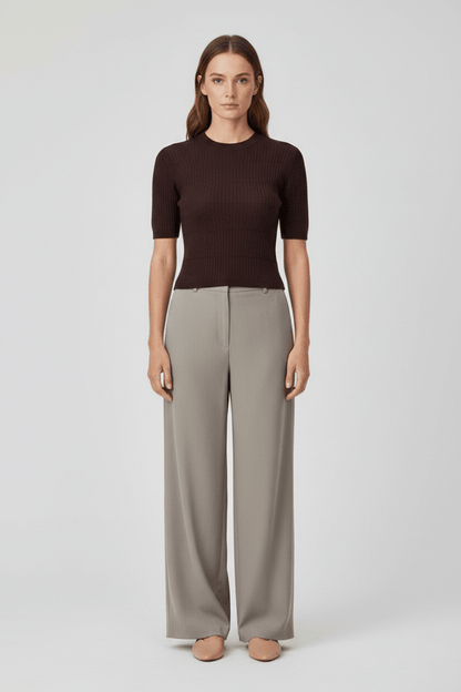 Rich & Royal Merino Rib Kurzarmshirt Schokobraun