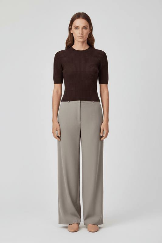Rich & Royal Merino Rib Kurzarmshirt Schokobraun