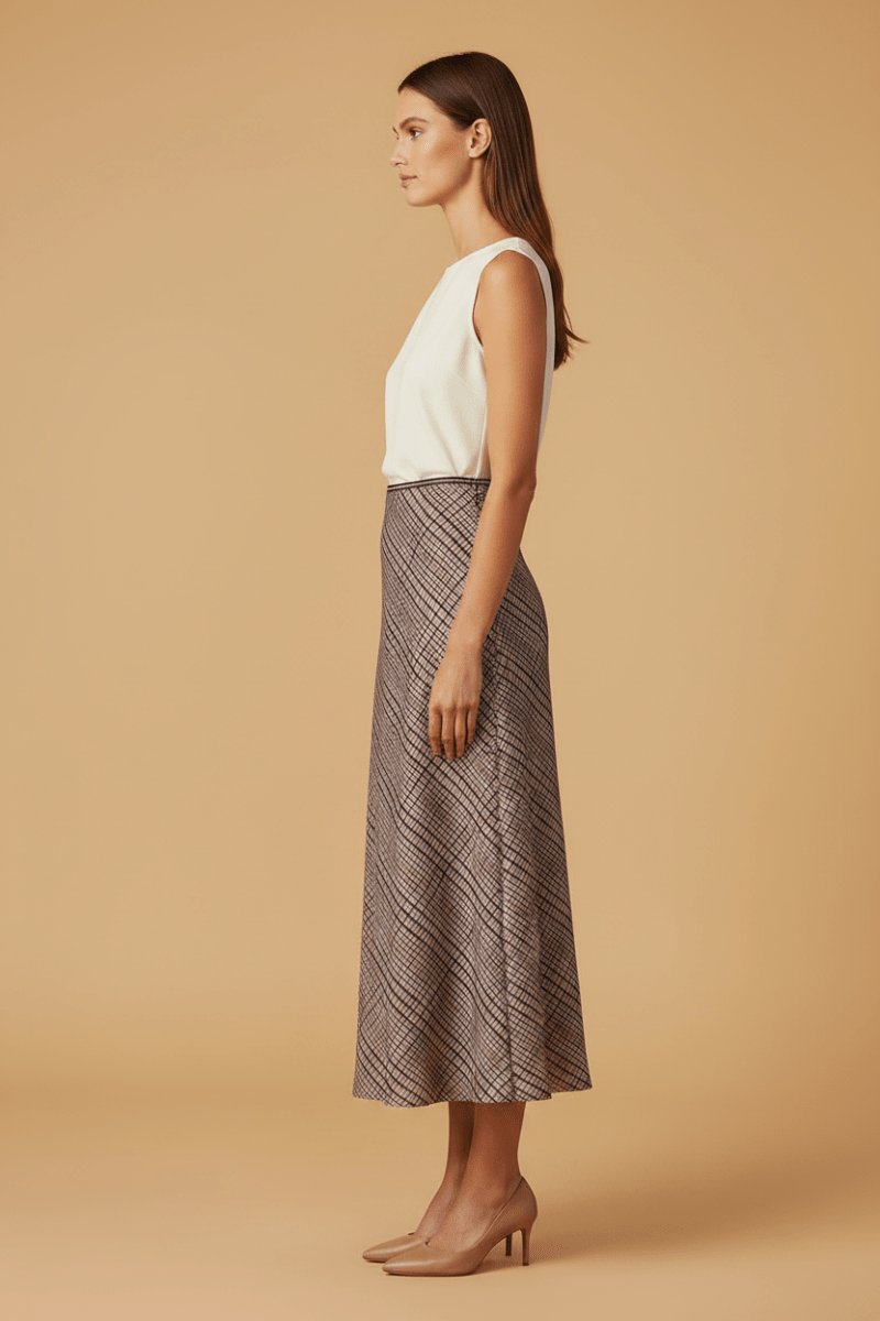 RICHROYAL Printed Satin Midi Skirt with Check hazel