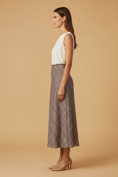 RICHROYAL Printed Satin Midi Skirt with Check hazel