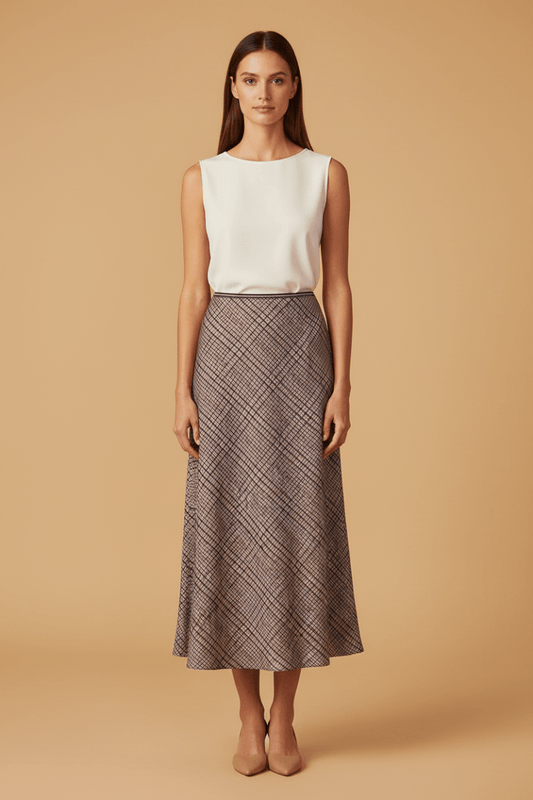 RICHROYAL Printed Satin Midi Skirt with Check hazel