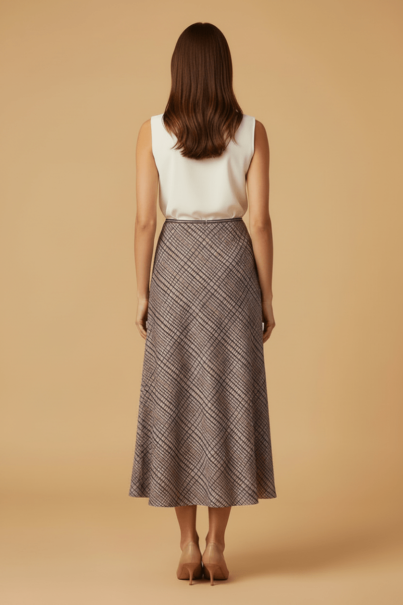 RICHROYAL Printed Satin Midi Skirt with Check hazel