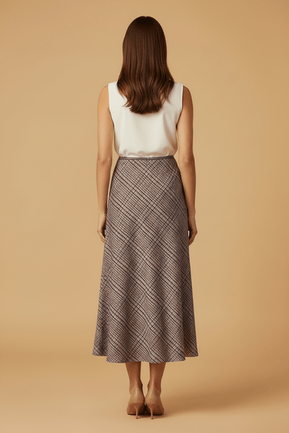 RICHROYAL Printed Satin Midi Skirt with Check hazel