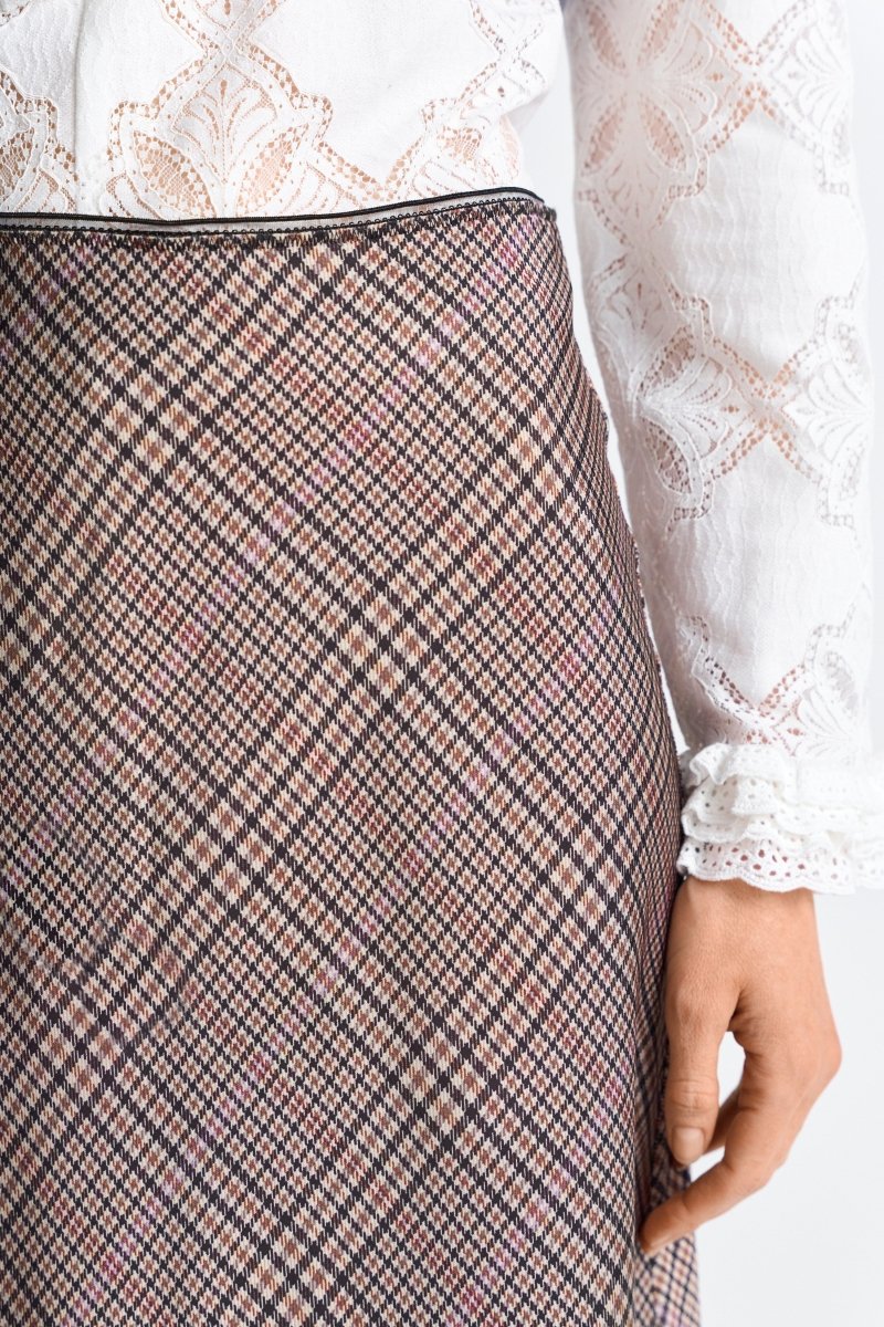 RICHROYAL Printed Satin Midi Skirt with Check hazel
