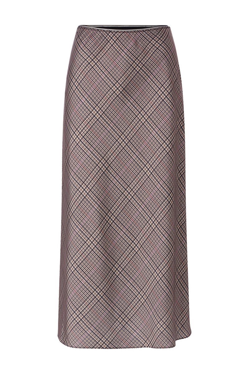 RICHROYAL Printed Satin Midi Skirt with Check hazel