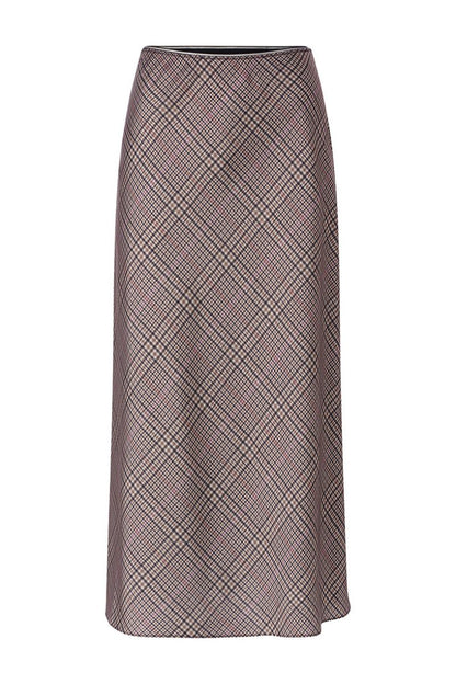 RICHROYAL Printed Satin Midi Skirt with Check hazel