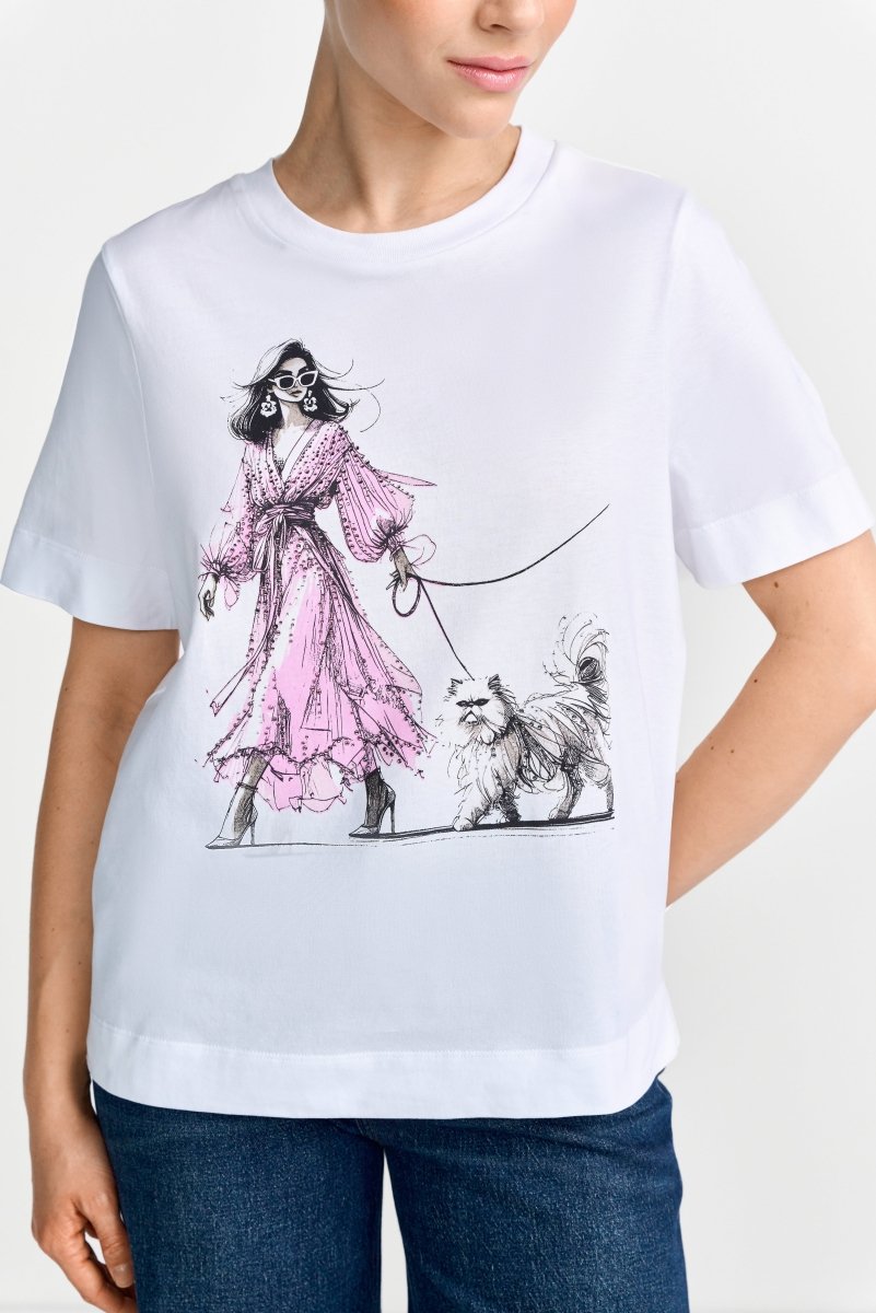 Rich & Royal Queens Easy Fit T-Shirt Woman and Cat in der Farbe white