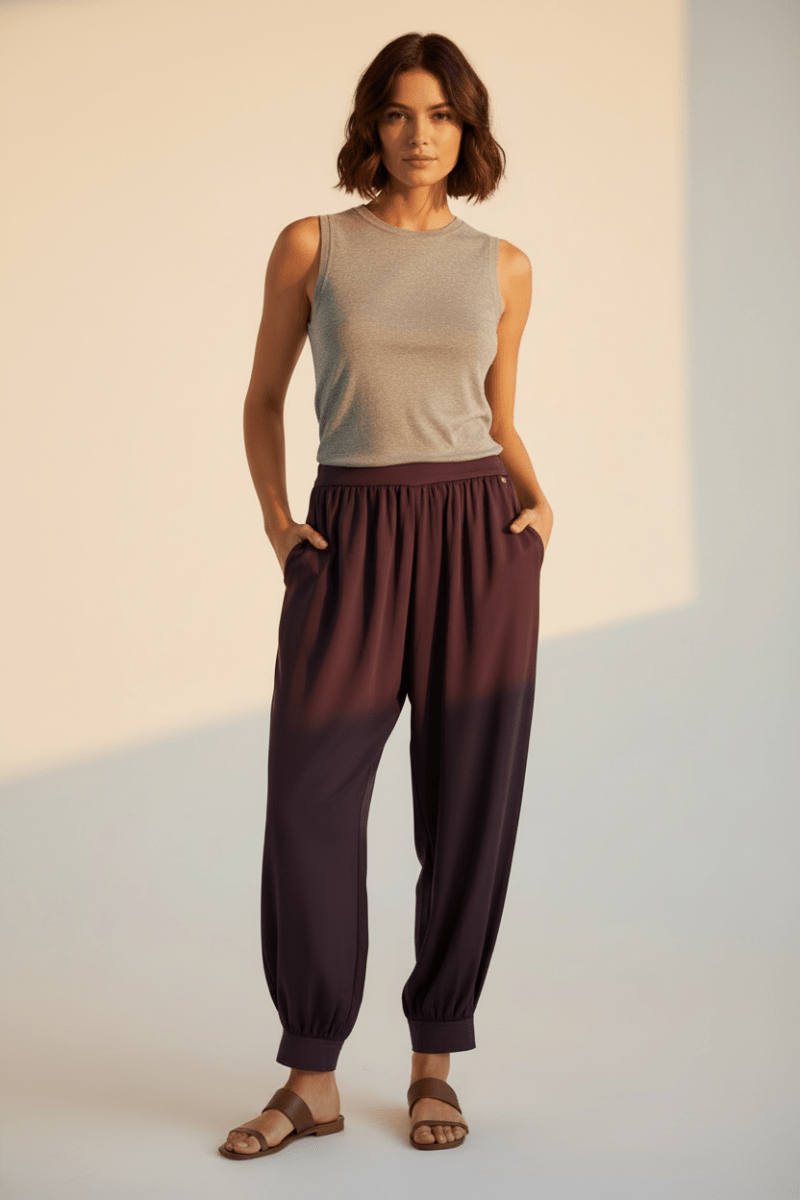 Rich & Royal Satin Bazar Pants Damen – Elegante Satinhose in Mulberry