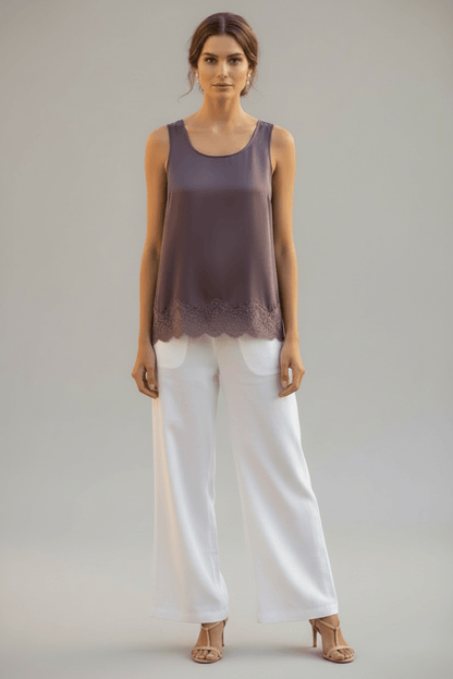 RICHROYAL Satin Top Damen – Elegantes Spitzenoberteil in Mulberry
