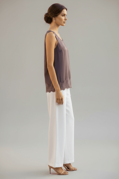 RICHROYAL Satin Top Damen – Elegantes Spitzenoberteil in Mulberry