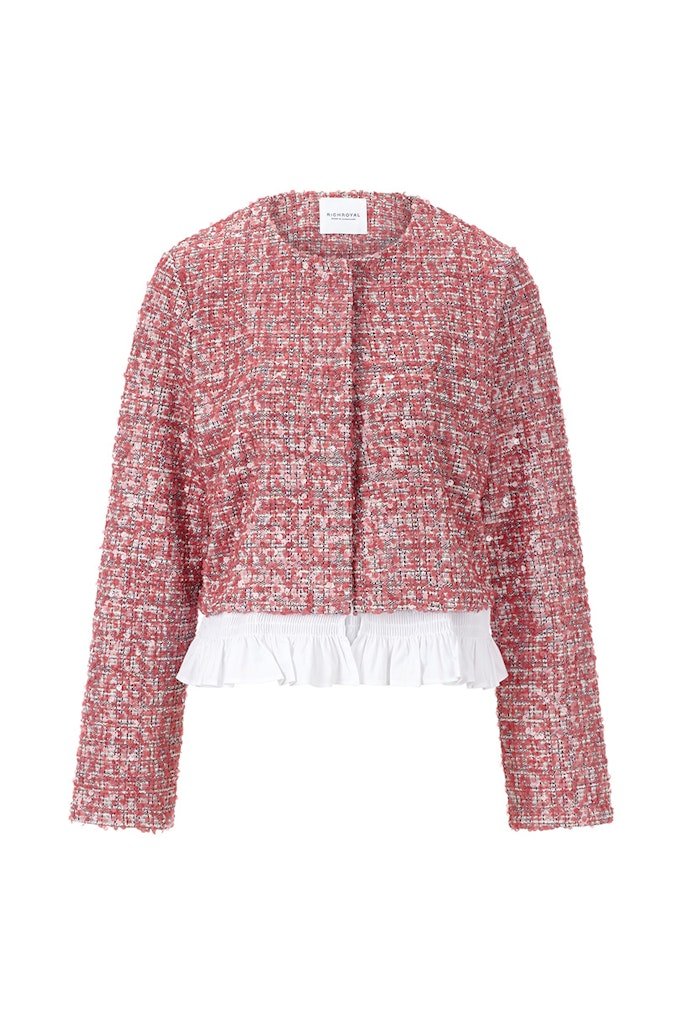 Rich & Royal Sequin Jacket with Peplum in Powder Rosé