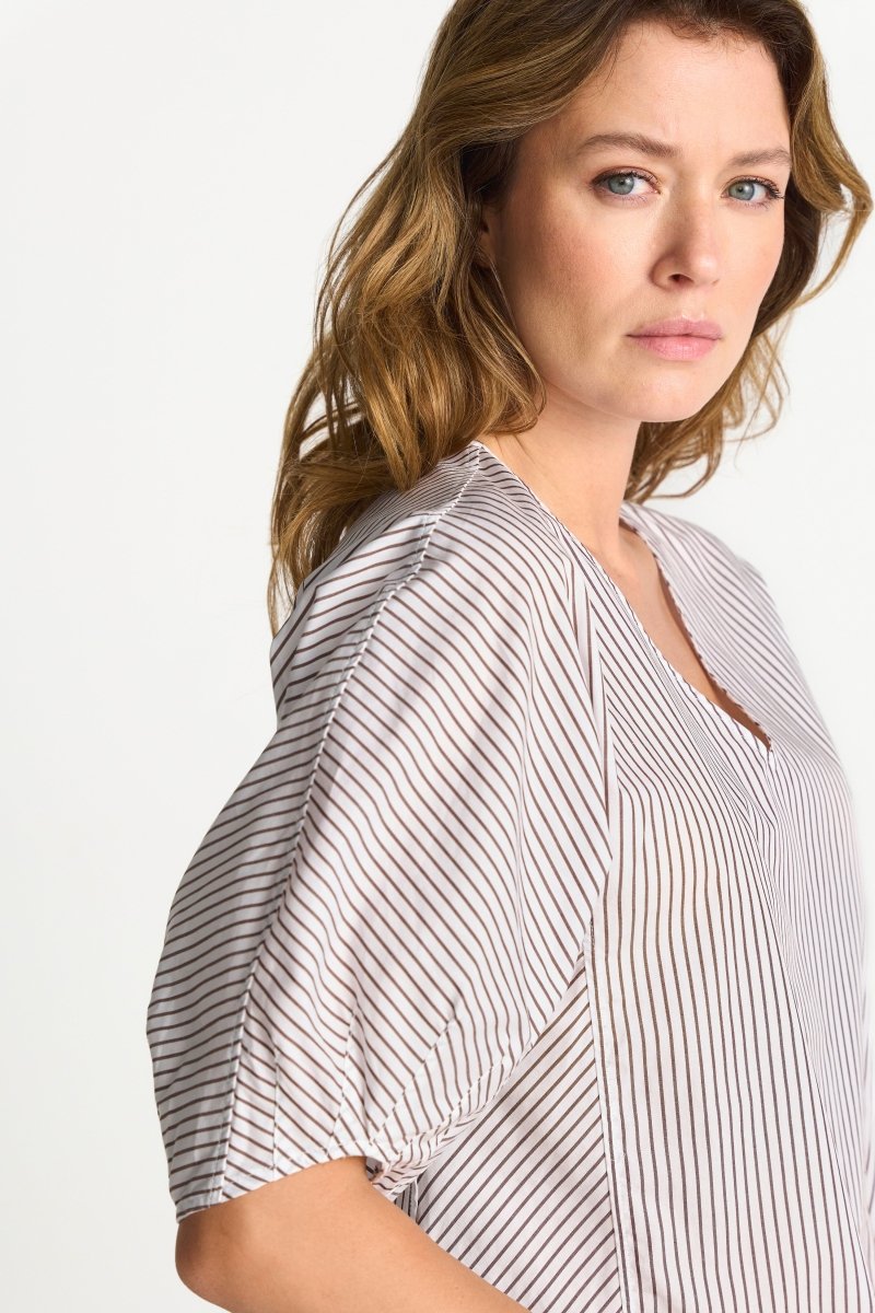 Rich & Royal Short sleeve striped blouse in der Farbe coconut bark