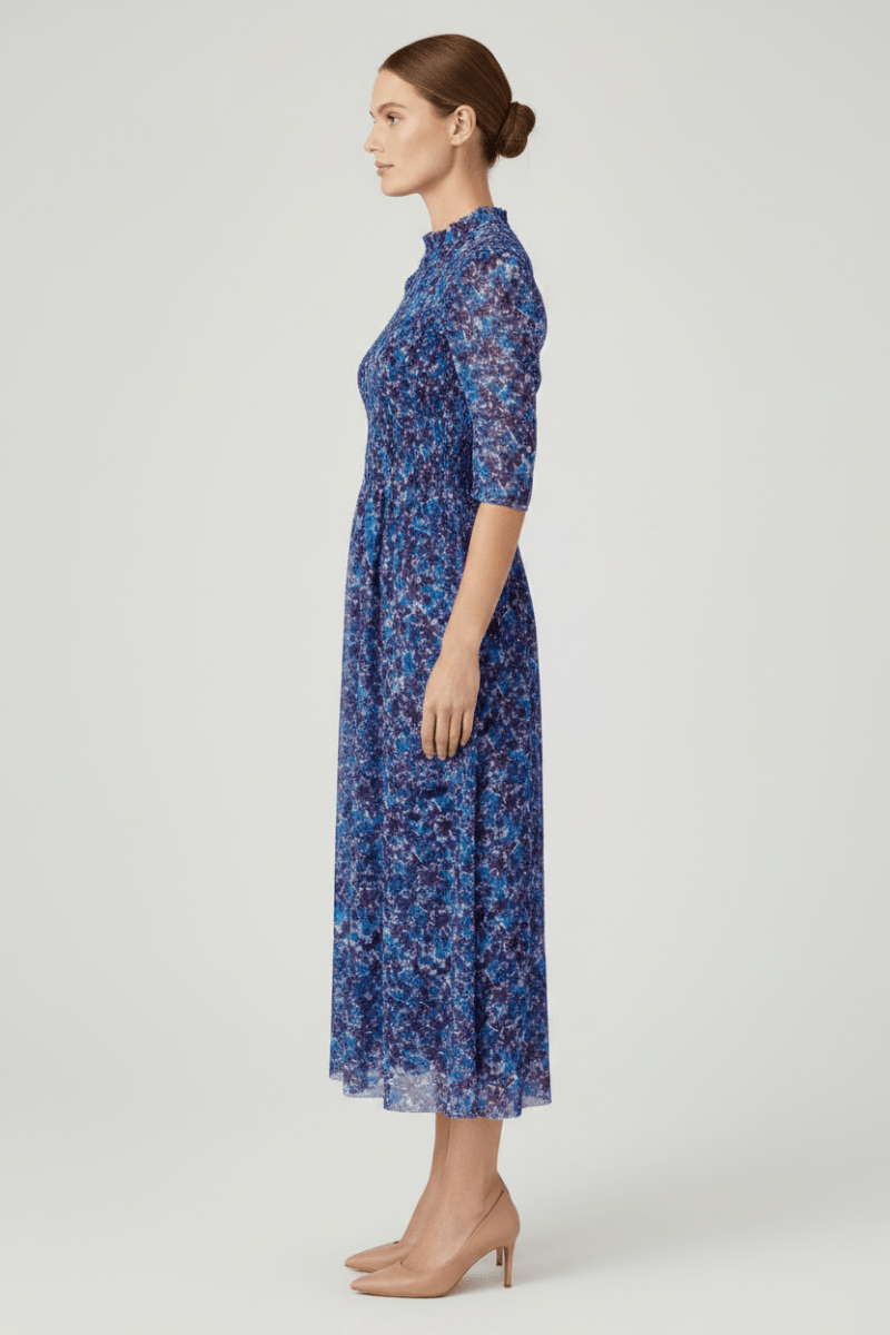 Rich & Royal Smocked Mesh Dress Cobalt Aura