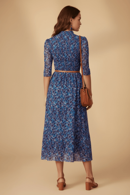 Rich & Royal Smocked Mesh Dress Cobalt Aura