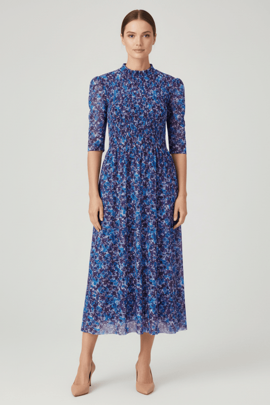 RICHROYAL Smocked Mesh Dress Cobalt Aura