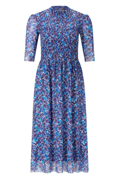 Rich & Royal Smocked Mesh Dress Cobalt Aura