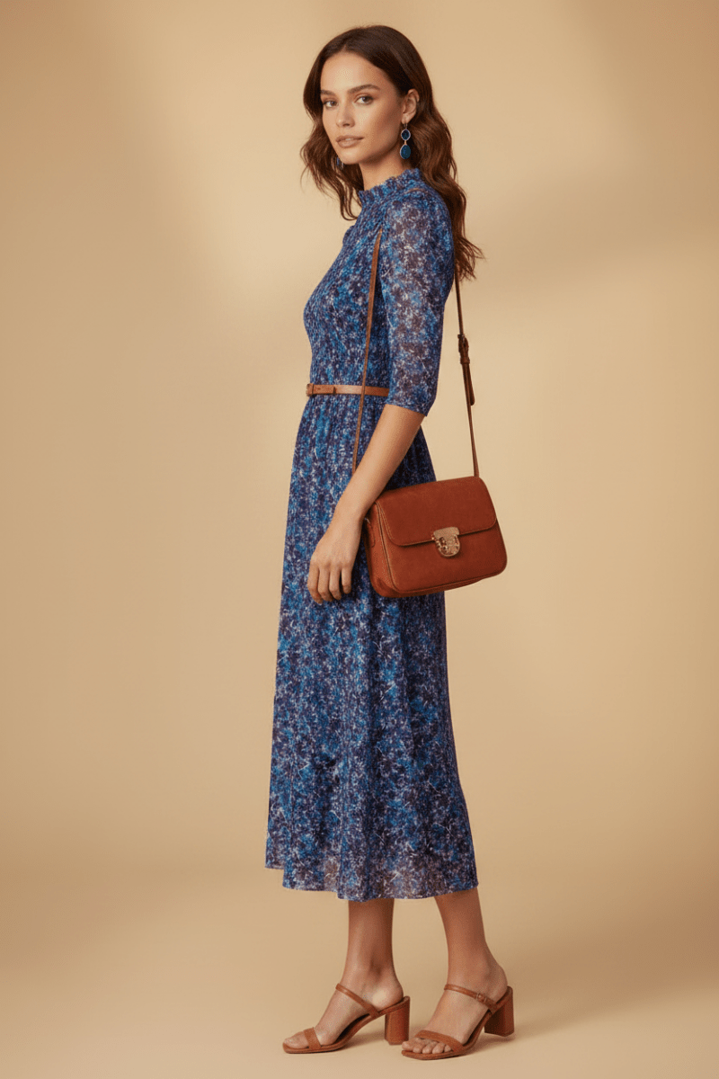 Rich & Royal Smocked Mesh Dress Cobalt Aura