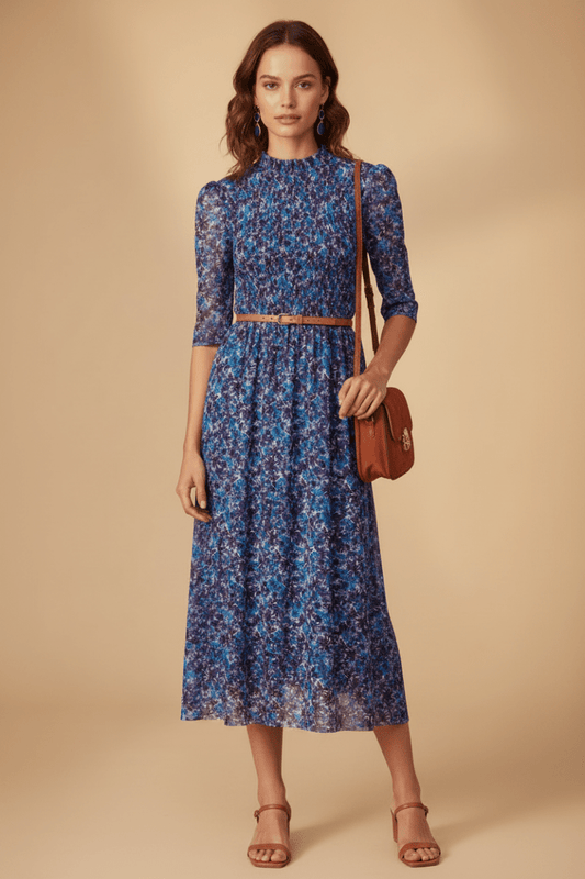 Rich & Royal Smocked Mesh Dress Cobalt Aura