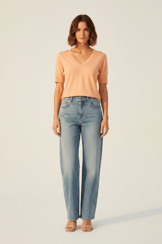 Rich & Royal T Fineknit V-Neck Shirt in der Farbe Soft Papaya