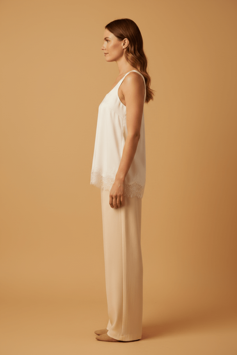 Rich & Royal Top Satin Lace Pearl White – Elegantes Damen Top