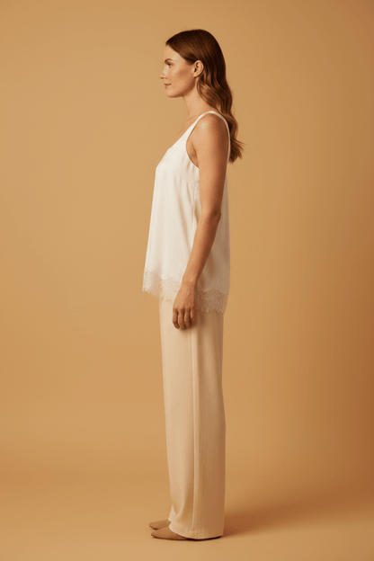 Rich & Royal Top Satin Lace Pearl White – Elegantes Damen Top
