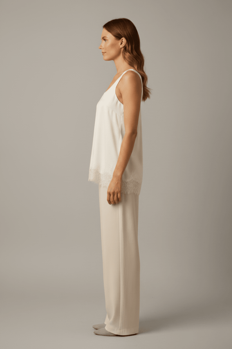 Rich & Royal Top Satin Lace Pearl White – Elegantes Damen Top