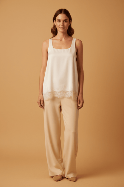 Rich & Royal Top Satin Lace Pearl White – Elegantes Damen Top