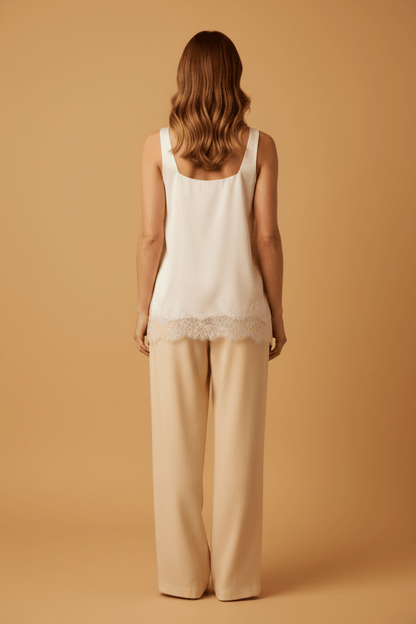 Rich & Royal Top Satin Lace Pearl White – Elegantes Damen Top