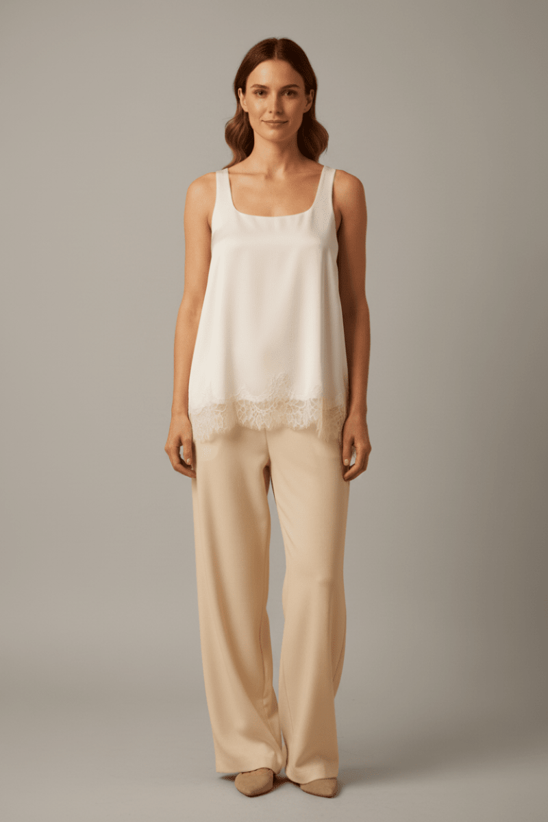 Rich & Royal Top Satin Lace Pearl White – Elegantes Damen Top