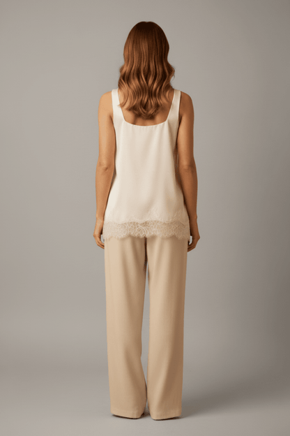 Rich & Royal Top Satin Lace Pearl White – Elegantes Damen Top