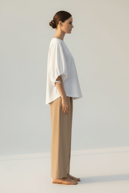 RICHROYAL Wide Fit T-Shirt Damen – Oversized Shirt mit Tunnelzug in Weiß