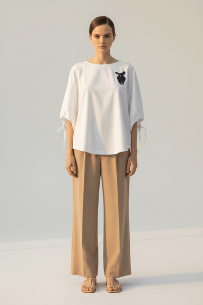RICHROYAL Wide Fit T-Shirt Damen – Oversized Shirt mit Tunnelzug in Weiß