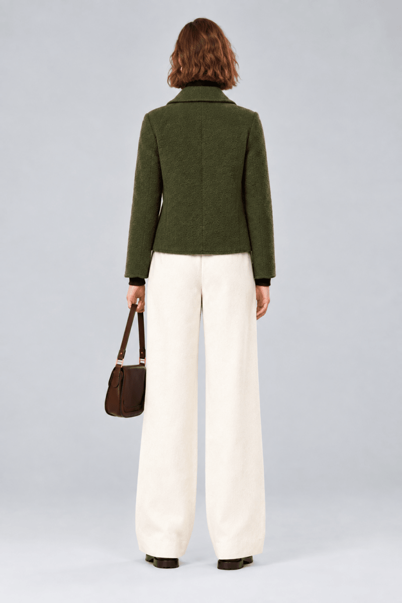 Rich & Royal Zweireihige Faux Shearling Jacke in Golden Moss
