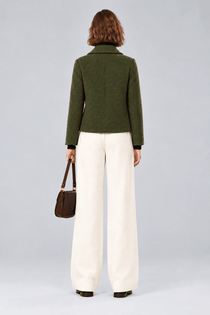 Rich & Royal Zweireihige Faux Shearling Jacke in Golden Moss