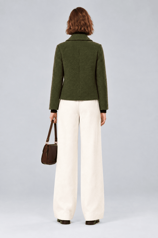 Rich & Royal Zweireihige Faux Shearling Jacke in Golden Moss