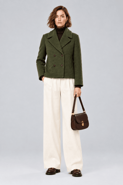 Rich & Royal Zweireihige Faux Shearling Jacke in Golden Moss