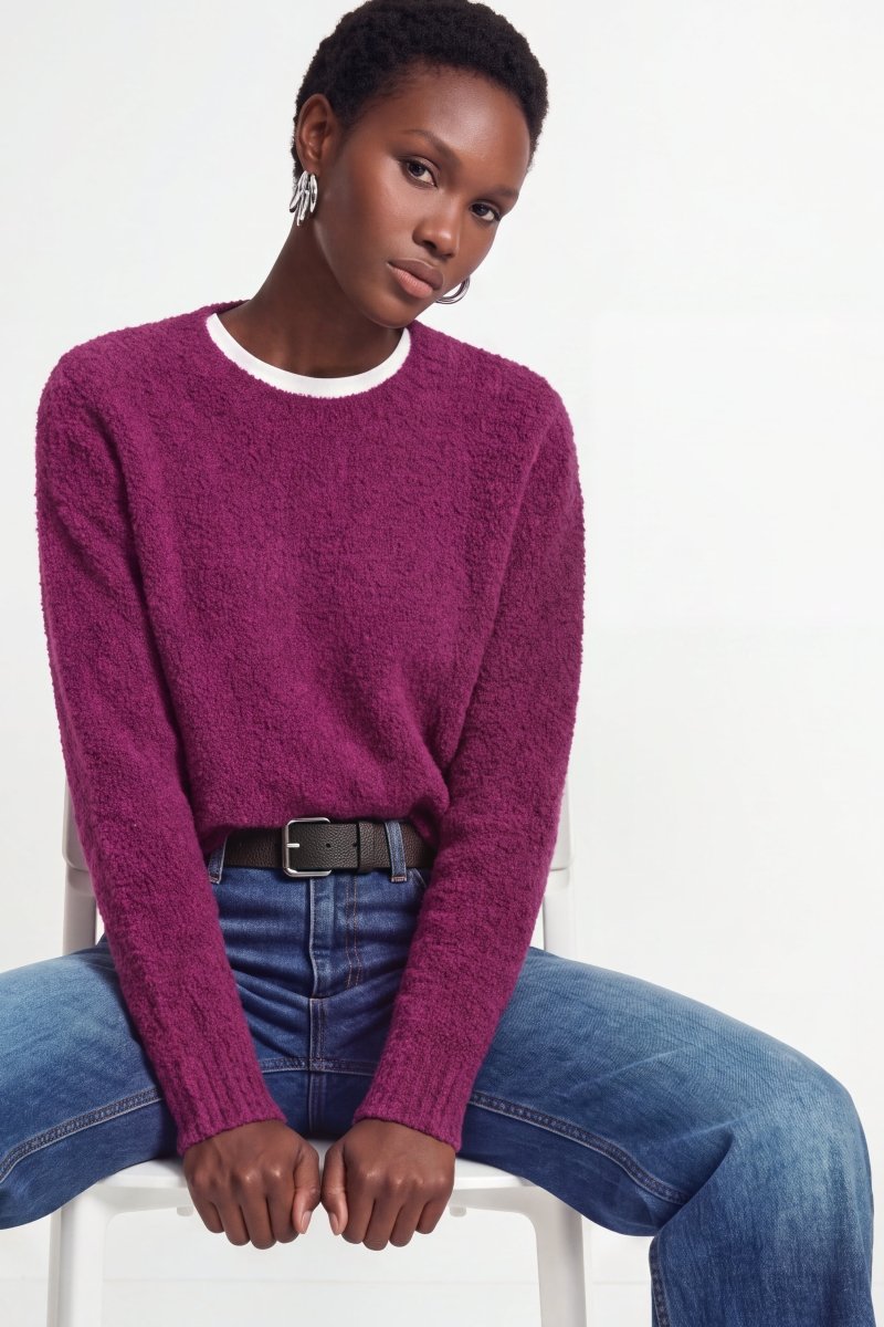 RICHROYAL Bouclé Pullover Crew Neck in Festive Fuchsia