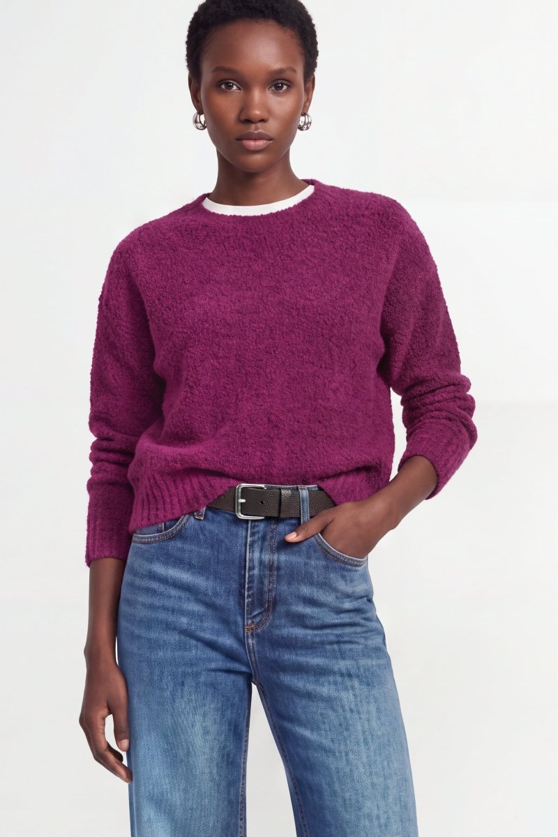 RICHROYAL Bouclé Pullover Crew Neck in Festive Fuchsia