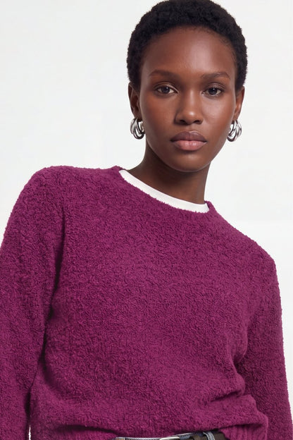 RICHROYAL Bouclé Pullover Crew Neck in Festive Fuchsia