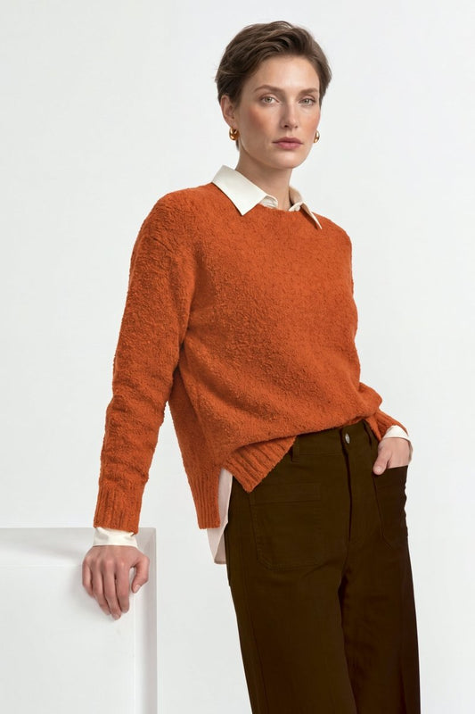 RICHROYAL Bouclé Pullover Crew Neck in Urban Ember
