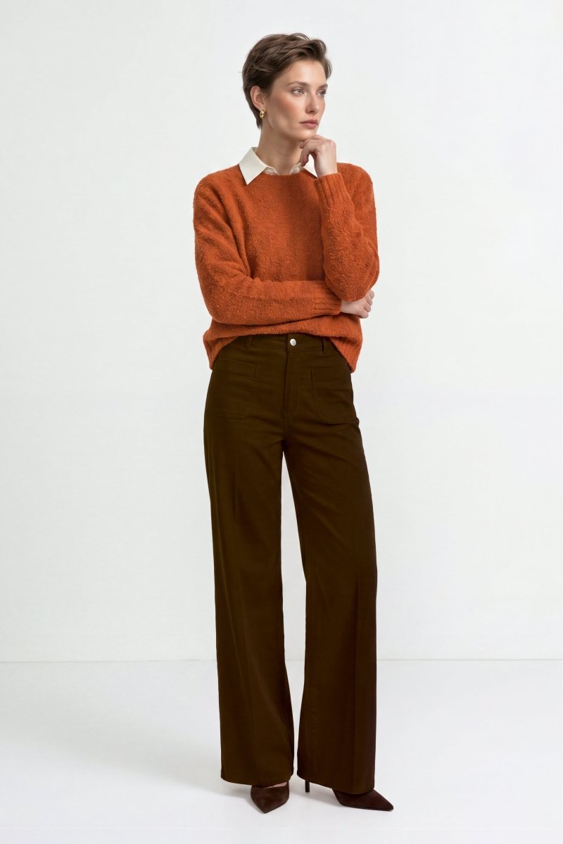 RICHROYAL Bouclé Pullover Crew Neck in Urban Ember